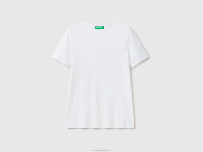 vrouwen Benetton T-shirt van lang vezelkatoen wit 4R62452