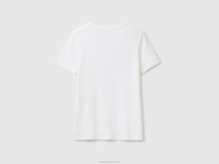 vrouwen Benetton T-shirt van lang vezelkatoen wit 4R62452