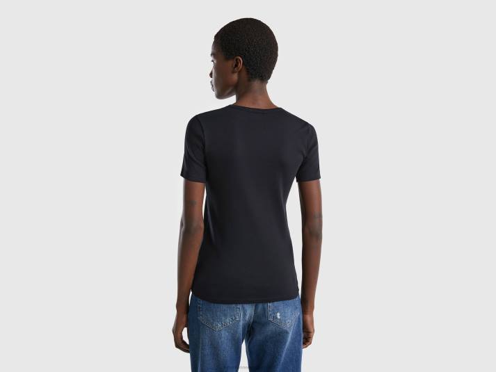 vrouwen Benetton T-shirt van lang vezelkatoen zwart 4R623924