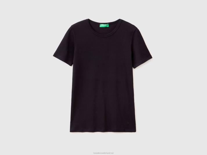 vrouwen Benetton T-shirt van lang vezelkatoen zwart 4R623924
