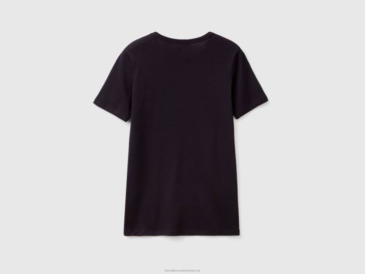 vrouwen Benetton T-shirt van lang vezelkatoen zwart 4R623924