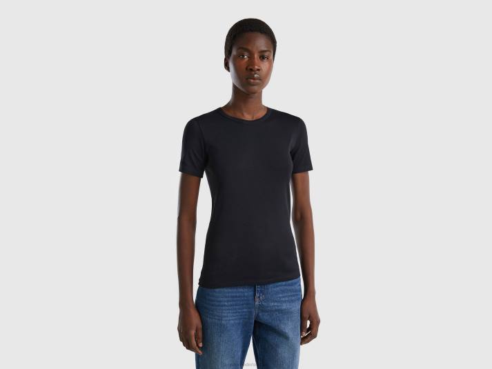 vrouwen Benetton T-shirt van lang vezelkatoen zwart 4R62467