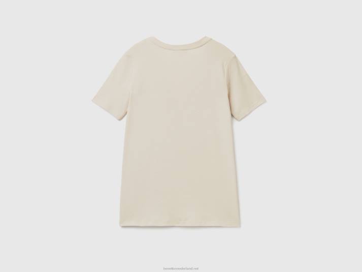 vrouwen Benetton T-shirt van puur katoen met v-hals beige 4R623917