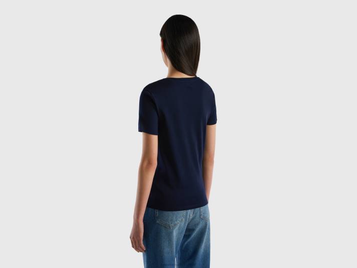 vrouwen Benetton T-shirt van puur katoen met v-hals donkerblauw 4R62445
