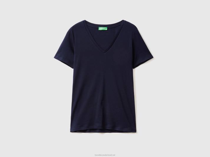 vrouwen Benetton T-shirt van puur katoen met v-hals donkerblauw 4R62445