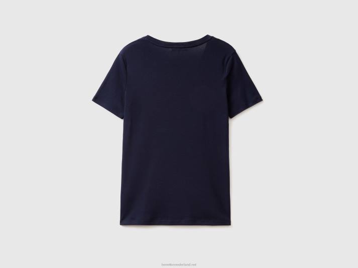 vrouwen Benetton T-shirt van puur katoen met v-hals donkerblauw 4R62445