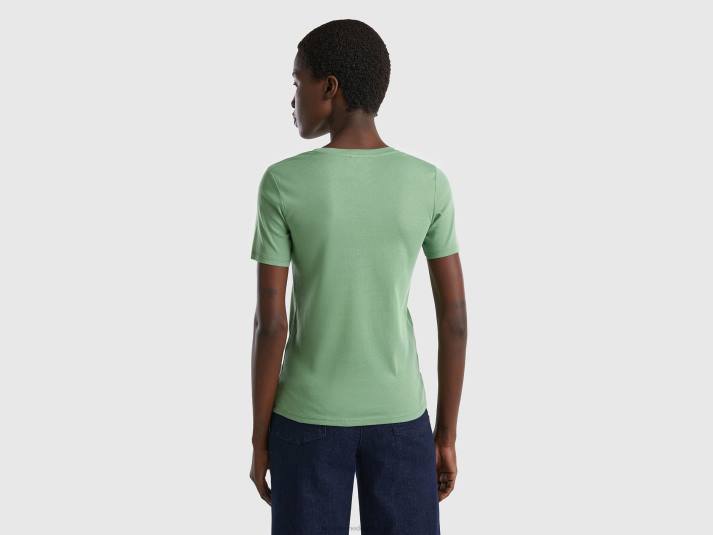 vrouwen Benetton T-shirt van puur katoen met v-hals groente 4R623897