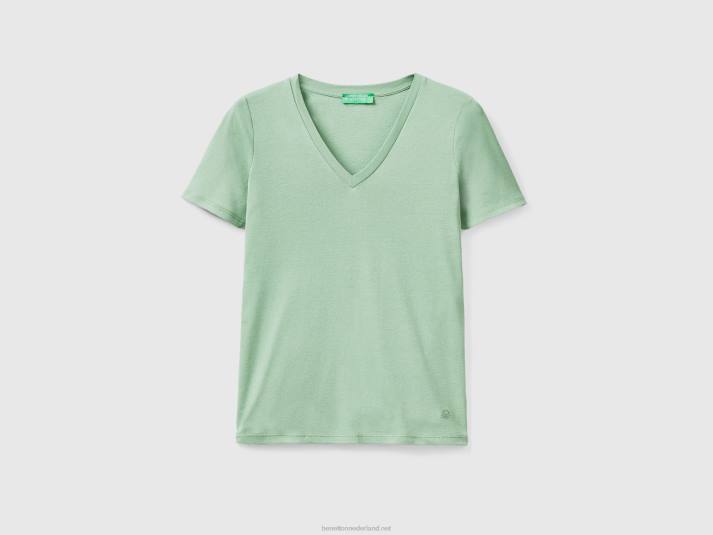 vrouwen Benetton T-shirt van puur katoen met v-hals groente 4R623897