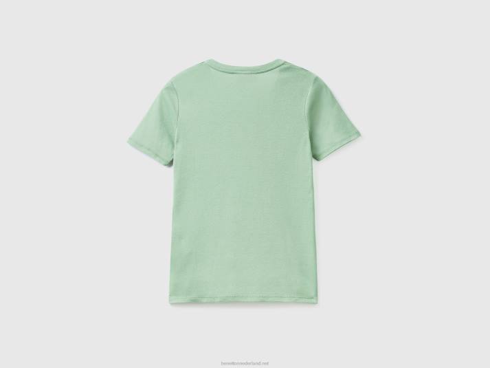 vrouwen Benetton T-shirt van puur katoen met v-hals groente 4R623897