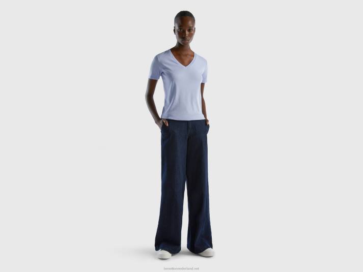 vrouwen Benetton T-shirt van puur katoen met v-hals lavendel 4R62375