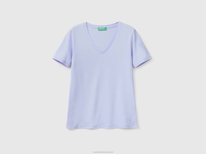 vrouwen Benetton T-shirt van puur katoen met v-hals lavendel 4R62375
