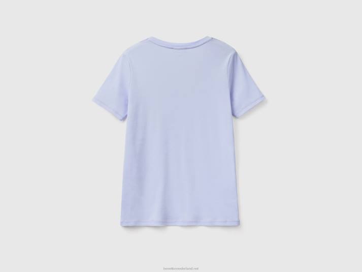 vrouwen Benetton T-shirt van puur katoen met v-hals lavendel 4R62375