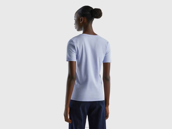 vrouwen Benetton T-shirt van puur katoen met v-hals lavendel 4R623863
