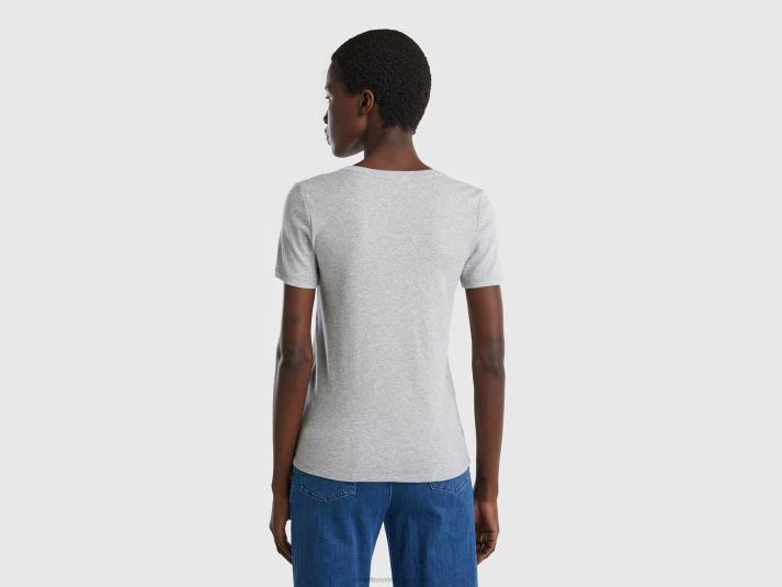 vrouwen Benetton T-shirt van puur katoen met v-hals lichtgrijs 4R62454