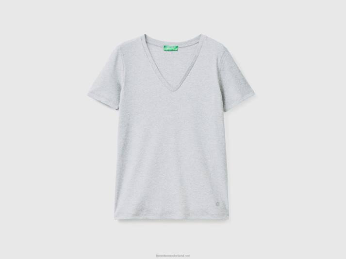 vrouwen Benetton T-shirt van puur katoen met v-hals lichtgrijs 4R62454