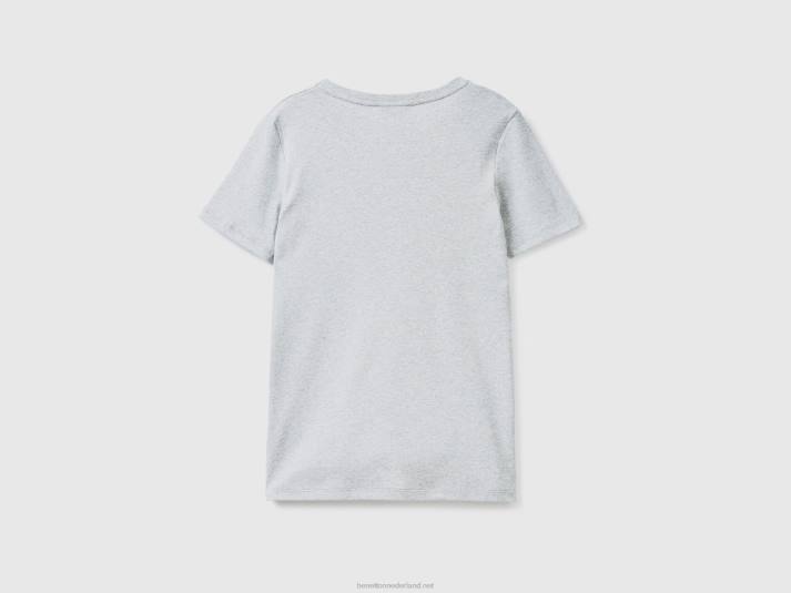 vrouwen Benetton T-shirt van puur katoen met v-hals lichtgrijs 4R62454