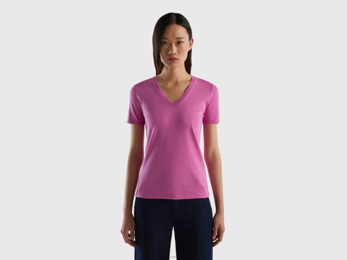 vrouwen Benetton T-shirt van puur katoen met v-hals roze 4R62300