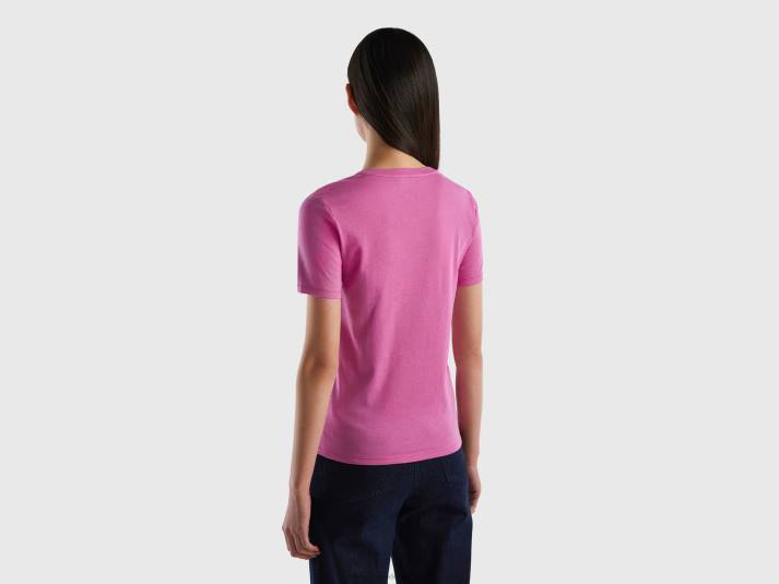 vrouwen Benetton T-shirt van puur katoen met v-hals roze 4R623874