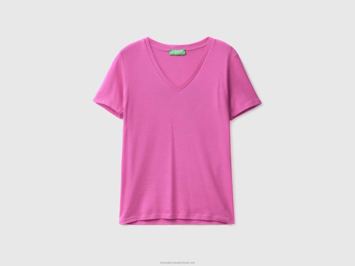 vrouwen Benetton T-shirt van puur katoen met v-hals roze 4R623874