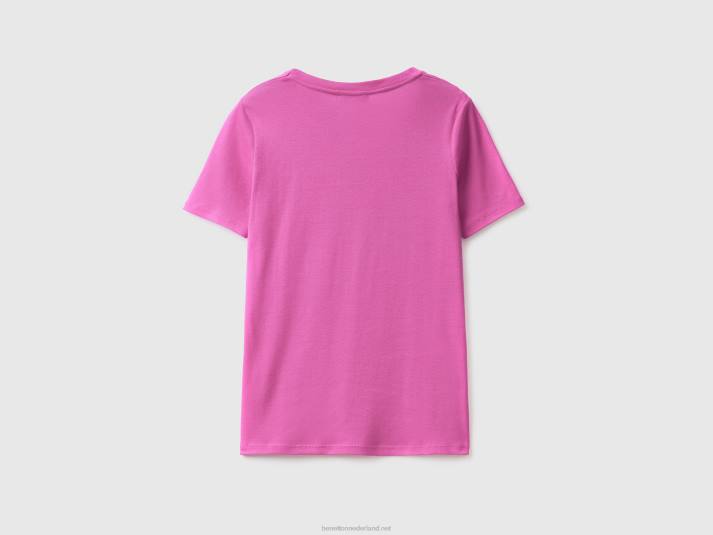 vrouwen Benetton T-shirt van puur katoen met v-hals roze 4R623874