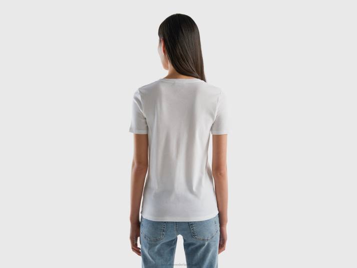 vrouwen Benetton T-shirt van puur katoen met v-hals wit 4R62443