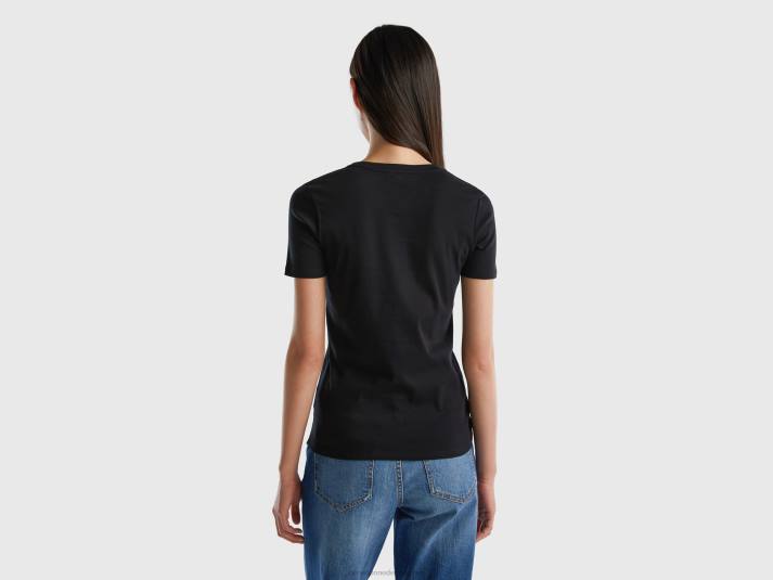 vrouwen Benetton T-shirt van puur katoen met v-hals zwart 4R623930