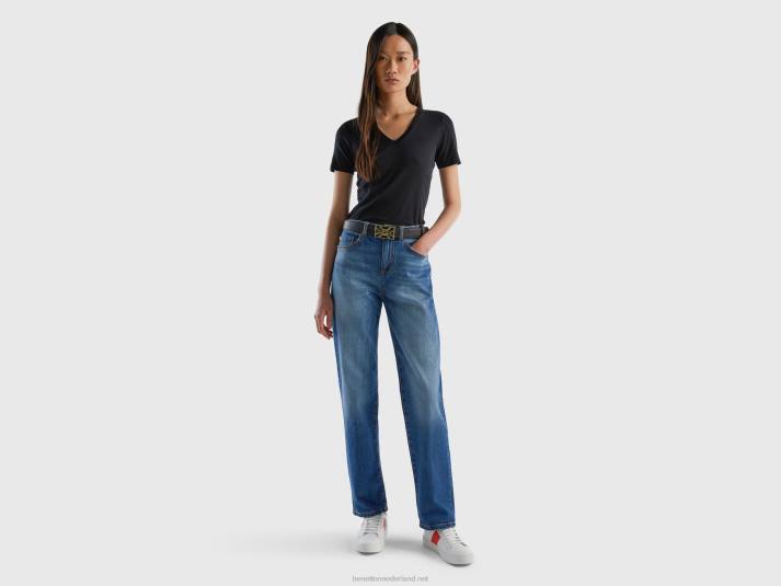 vrouwen Benetton T-shirt van puur katoen met v-hals zwart 4R623930
