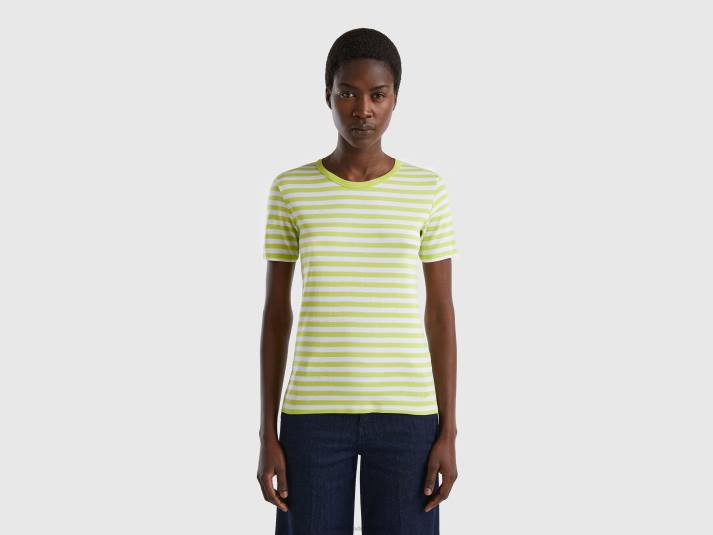 vrouwen Benetton gestreept T-shirt met ronde hals Neon groen 4R623881
