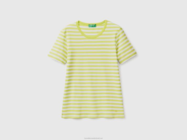 vrouwen Benetton gestreept T-shirt met ronde hals Neon groen 4R623881