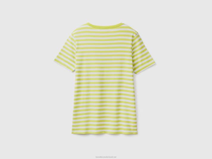 vrouwen Benetton gestreept T-shirt met ronde hals Neon groen 4R623881
