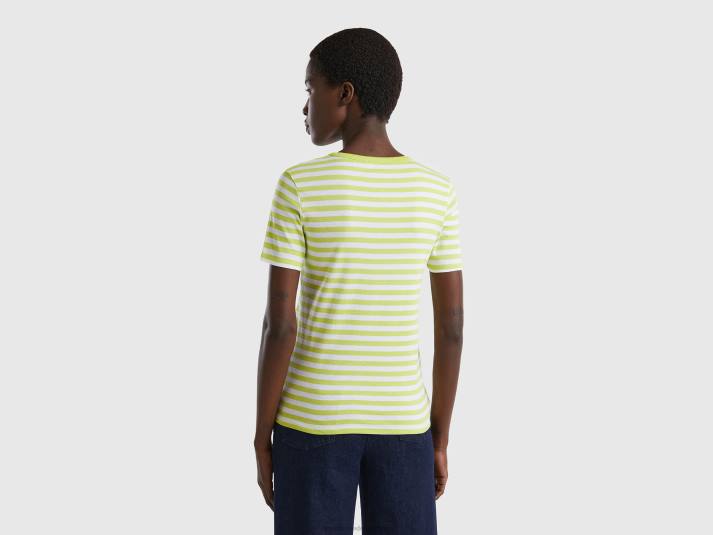 vrouwen Benetton gestreept T-shirt met ronde hals Neon groen 4R62410