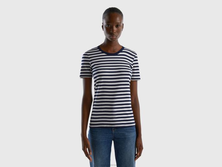 vrouwen Benetton gestreept T-shirt met ronde hals donkerblauw 4R62471