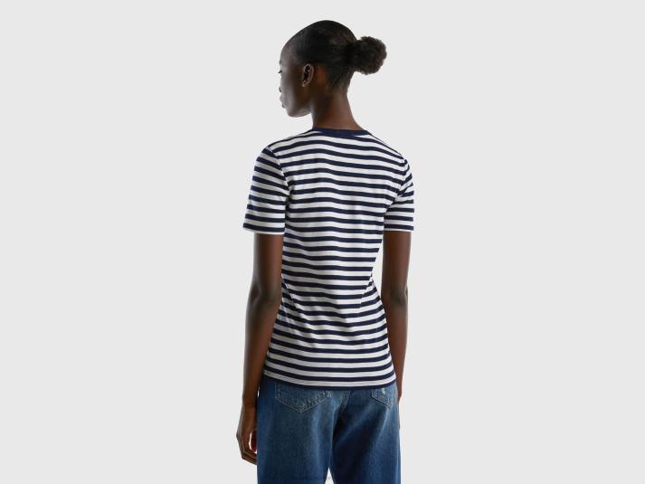 vrouwen Benetton gestreept T-shirt met ronde hals donkerblauw 4R62471