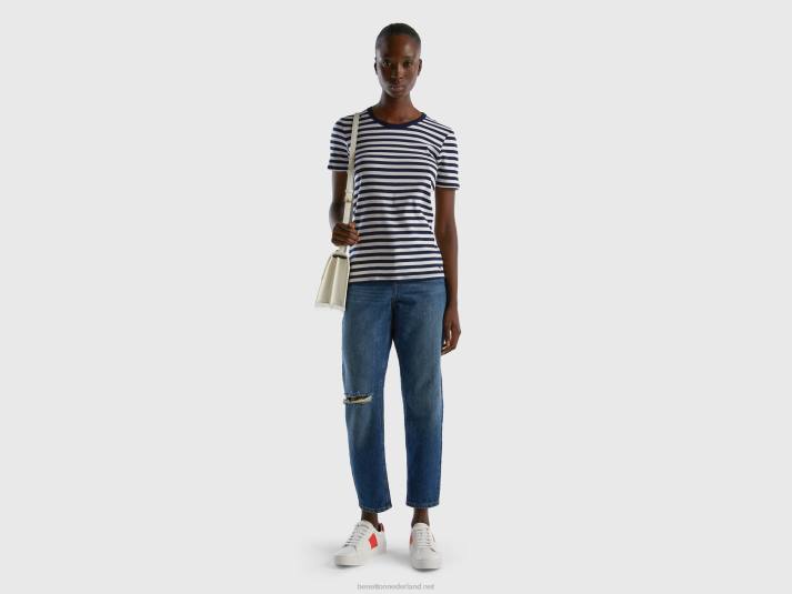 vrouwen Benetton gestreept T-shirt met ronde hals donkerblauw 4R62471