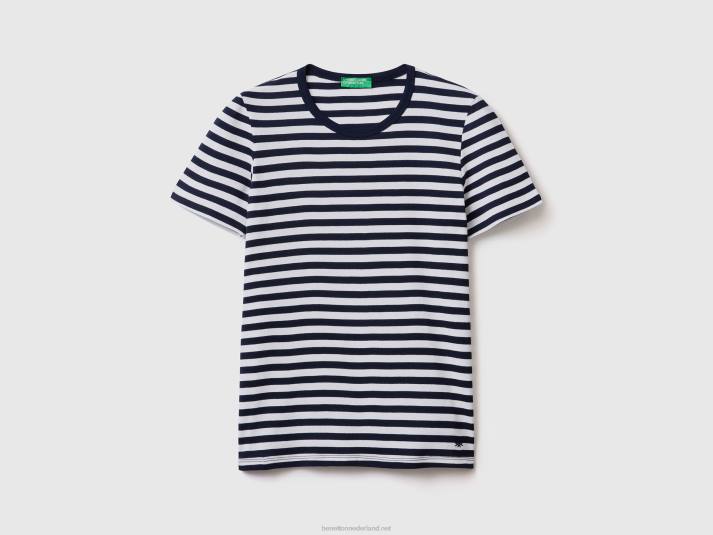 vrouwen Benetton gestreept T-shirt met ronde hals donkerblauw 4R62471