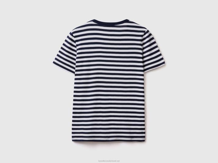 vrouwen Benetton gestreept T-shirt met ronde hals donkerblauw 4R62471