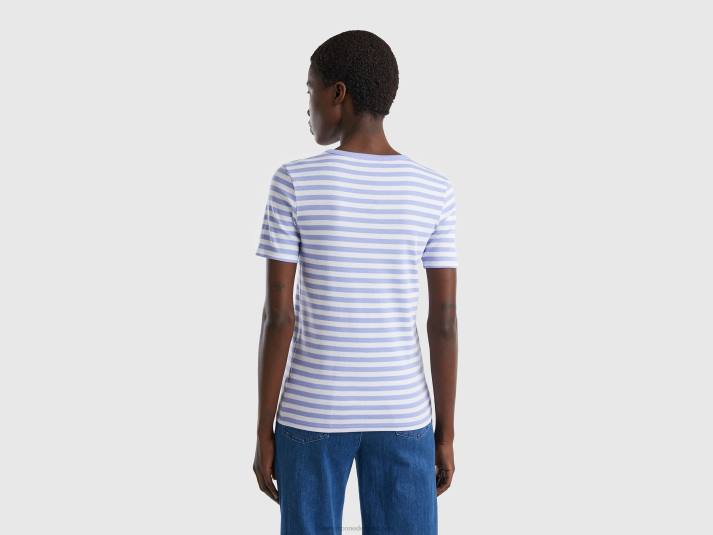 vrouwen Benetton gestreept T-shirt met ronde hals lila 4R62416