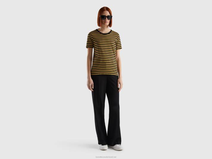 vrouwen Benetton gestreept T-shirt met ronde hals mosterd 4R623893