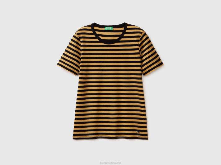 vrouwen Benetton gestreept T-shirt met ronde hals mosterd 4R623893