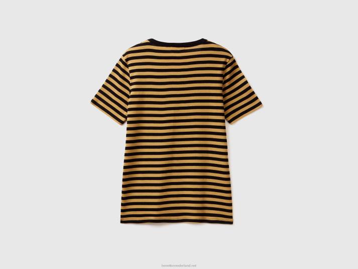 vrouwen Benetton gestreept T-shirt met ronde hals mosterd 4R623893