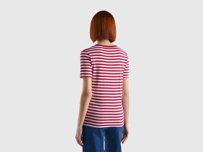 vrouwen Benetton gestreept T-shirt met ronde hals rood 4R62345