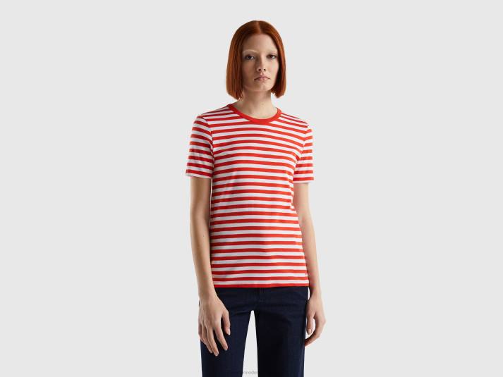 vrouwen Benetton gestreept T-shirt met ronde hals rood 4R623822