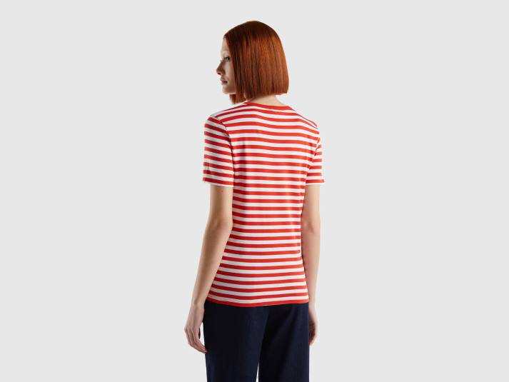 vrouwen Benetton gestreept T-shirt met ronde hals rood 4R623822