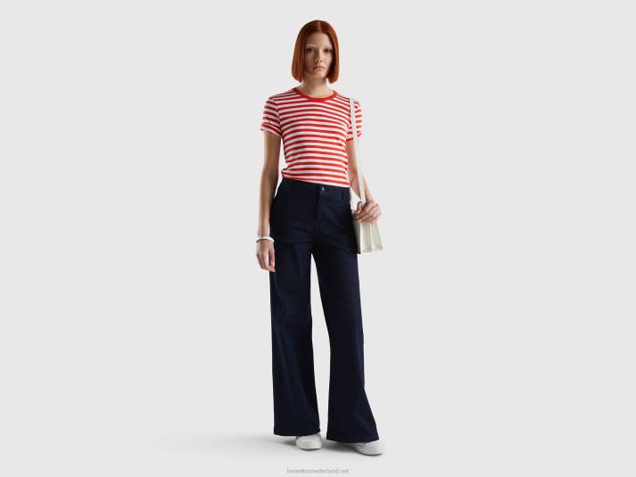 vrouwen Benetton gestreept T-shirt met ronde hals rood 4R623822