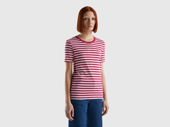 vrouwen Benetton gestreept T-shirt met ronde hals rood 4R623838