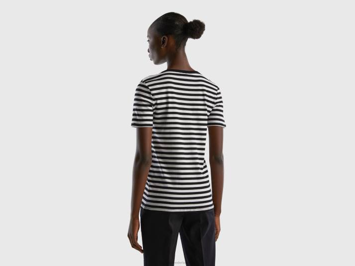 vrouwen Benetton gestreept T-shirt met ronde hals zwart 4R62465