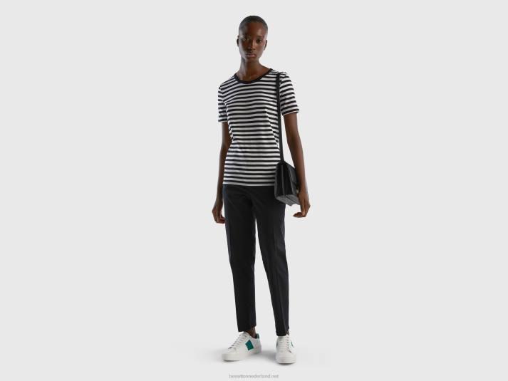 vrouwen Benetton gestreept T-shirt met ronde hals zwart 4R62465