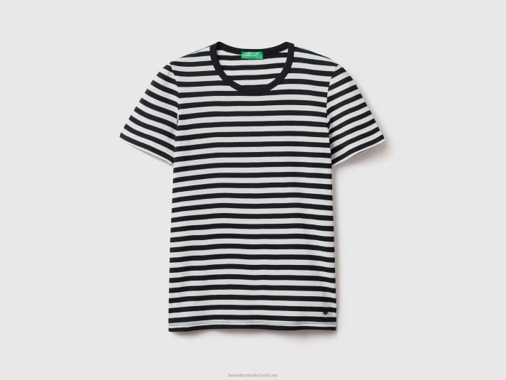 vrouwen Benetton gestreept T-shirt met ronde hals zwart 4R62465
