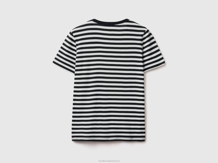 vrouwen Benetton gestreept T-shirt met ronde hals zwart 4R62465