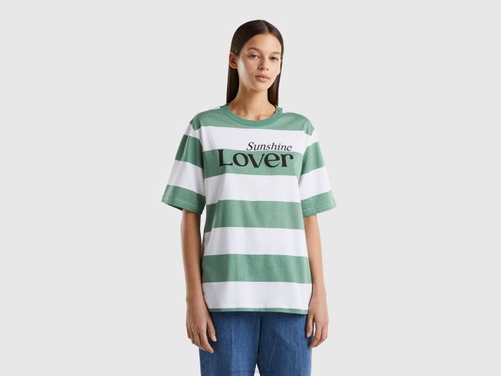 vrouwen Benetton gestreept t-shirt met slogan groente 4R62395